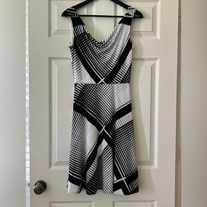 White House Black Market Black and White Cowl Neck Midi Dress